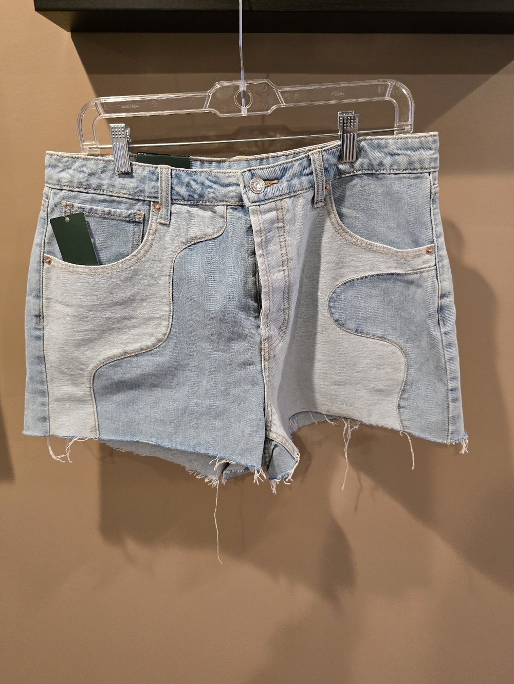 Wild Fable Women's Light Blue Patchwork Super High Rise Cutoff Shorts. 12 NWT